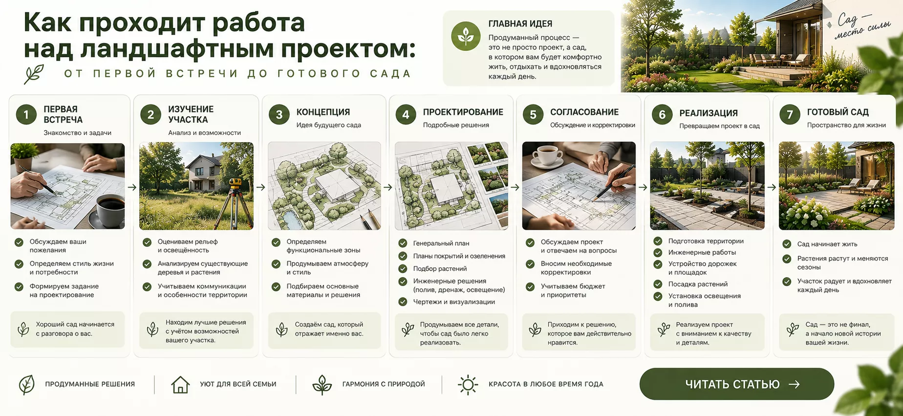 Как проходит работа над ландшафтным проектом: от первой встречи до готового сада
